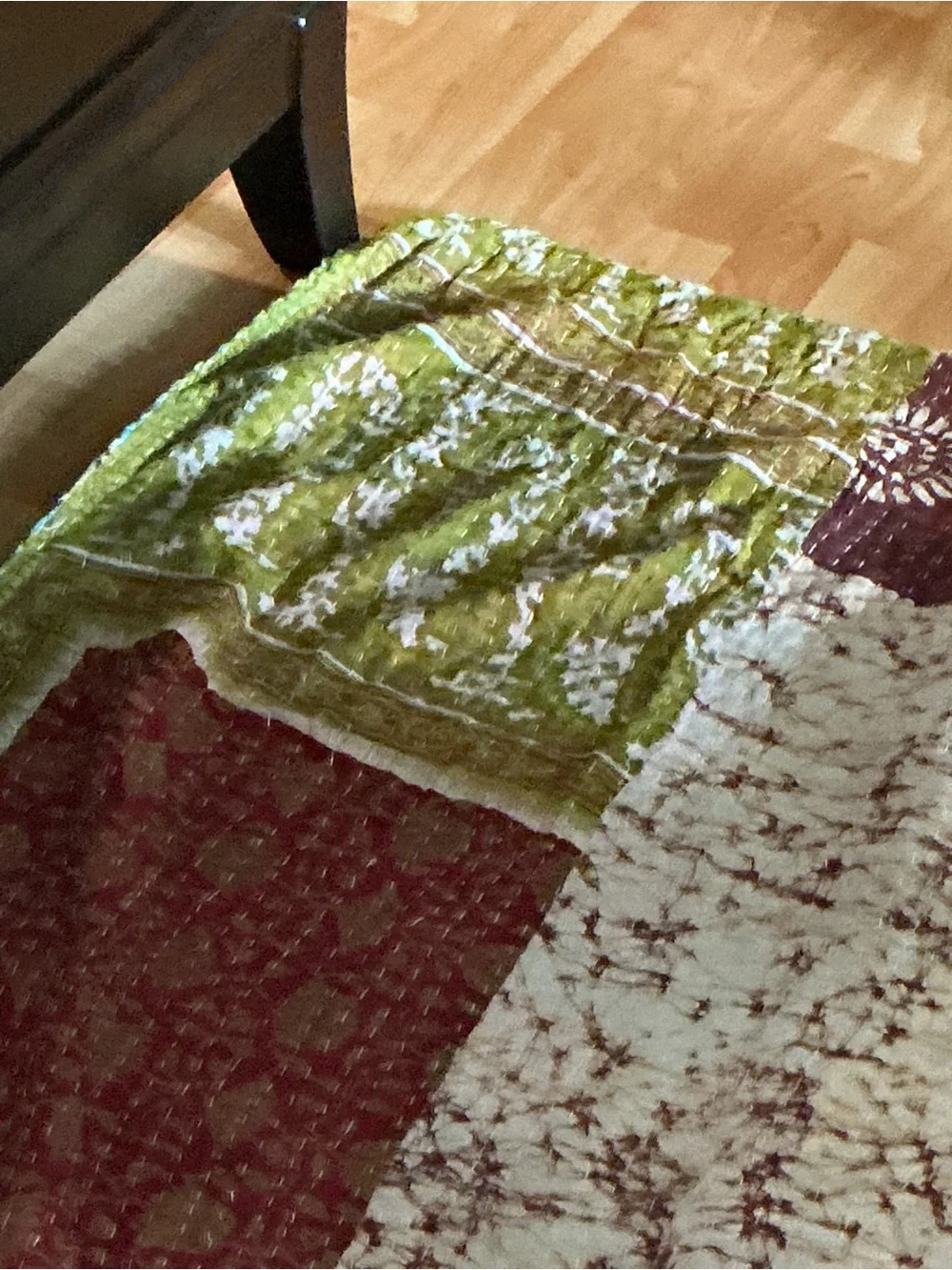 Tantha Handcrafted Patchwork Quilt Throw in Teal, Red, Brown and Cream